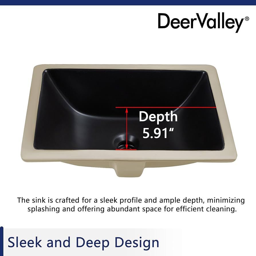 DeerValley Black Undermount Bathroom Sink 18'' x 13